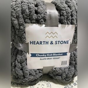 HEARTH & STONE Chunky Chenille Knit Blanket SLATE GRAY 50X60" NWT
